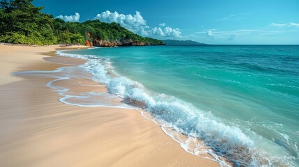 An illustration of a beautiful beach with clear blue water. 