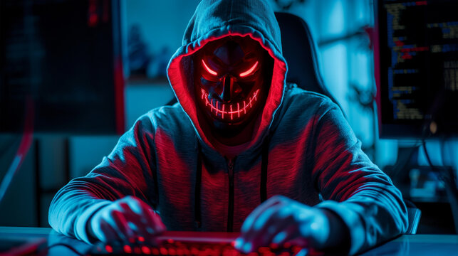 Hacker with scary face, Illustration
