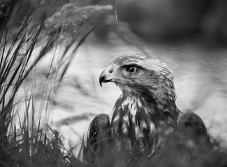 black and white photography of bird of prey in nature