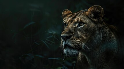 Canvas Print - A stunning lioness in the darkness