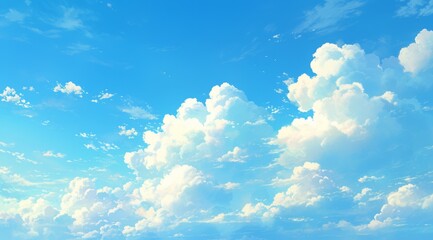 Wall Mural - serene blue sky with fluffy white clouds floating gently, representing tranquility, nature, and peac