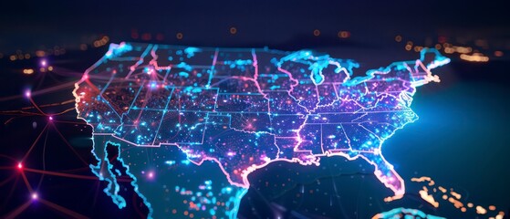 Wall Mural - illustration of USA surrounded by digital data networks and communication lines