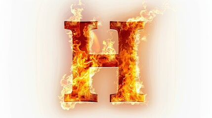 Wall Mural - Letter H made by fire on white background UHD wallpaper