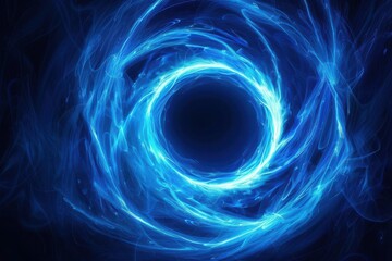 A blue, swirling galaxy with a large, dark hole in the center