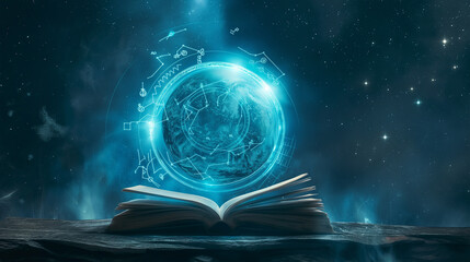 The open book with magical and signs of the zodiac, Illustration