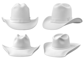 Four white cowboy hats from different angles