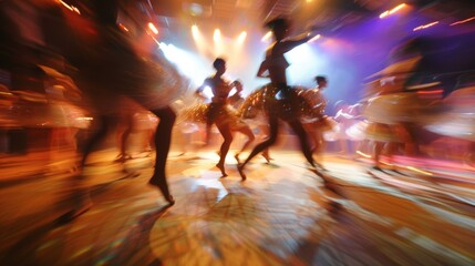 Canvas Print - As the stage lights blur the dancers come into sharp focus bringing the performance to life.