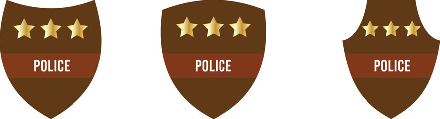 Police badge. Police department emblems isolated on white and black background. Flat outline badges with shields for cop, officer and sheriff. Symbol of detective and policeman. Vector.