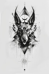 Wall Mural - Anubis and geometric background tattoo idea 