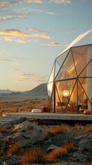 Canvas Print - Futuristic desert dome house with a starry night sky. AI.