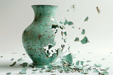 a broken vase with pieces scattered around it
