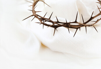 Wall Mural - The crown of thorns, blood and blood stains symbolizing the suffering and sacrifice of Jesus Christ on the cross, Passion Week and Lent Easter concept
