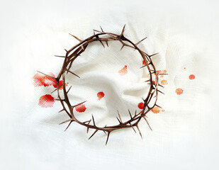 Wall Mural - The crown of thorns, blood and blood stains symbolizing the suffering and sacrifice of Jesus Christ on the cross, Passion Week and Lent Easter concept

