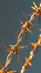 Wall Mural - Captivating Gold Barbed Wire Jewelry in Minimalist Studio Setting with Solid Background