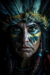 Sticker - Captivating Portrait of an Indigenous Amazon Jungle Tribe Member in Cinematic