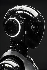 Sticker - Cutting-Edge Neon Robot with Singular White Visage in Monochrome Cinematic Setting