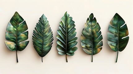 Canvas Print - Elegant Leaf-Shaped Bookmarks with Graceful Organic Silhouettes and Vibrant Tropical Foliage