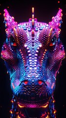 Canvas Print - Shimmering Neon-Lit Creature - Captivating Vibrant Icon with Bold Chromatic Geometric Patterns on Classic Arcade-Style Backdrop