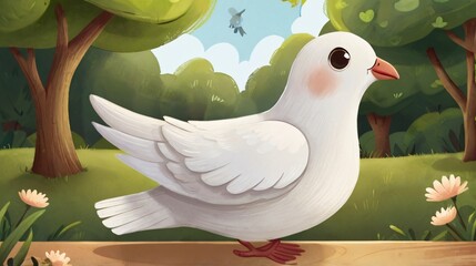 Poster - cartoon illustration of cute dove bird in park