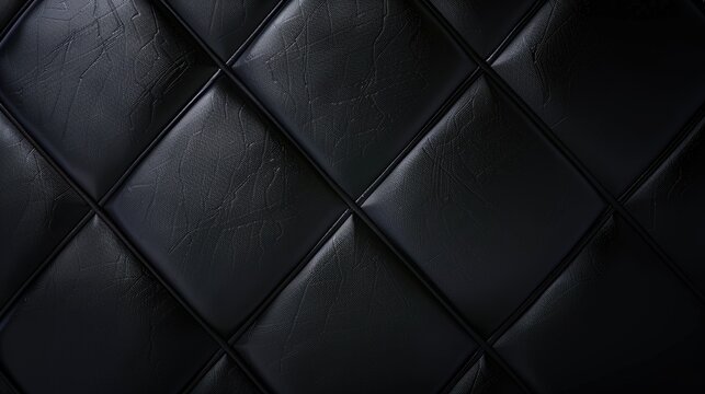Elegant Black Leather Upholstery Texture with Diamond Pattern - Luxurious and Modern Background for Interior Design and Fashion Concepts