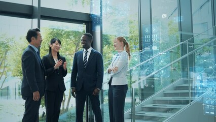 Poster - Multinational business people talking in the lobby and digital technology concept