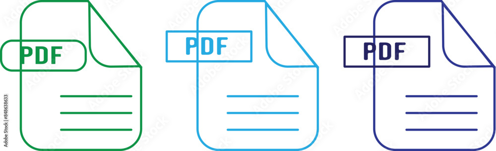 PDF file format icons set. PDF file download symbols. Format for texts ...