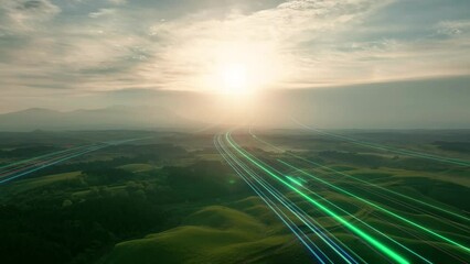 Aufkleber - A path of light stretching towards the sunrise of nature. A path to the future.