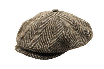 Wall Mural - Brown and White Herringbone Patterned Newsboy Cap