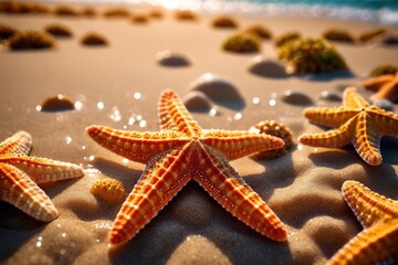Wall Mural - Starfish on seaside beach, tropical summer vacation holiday concept