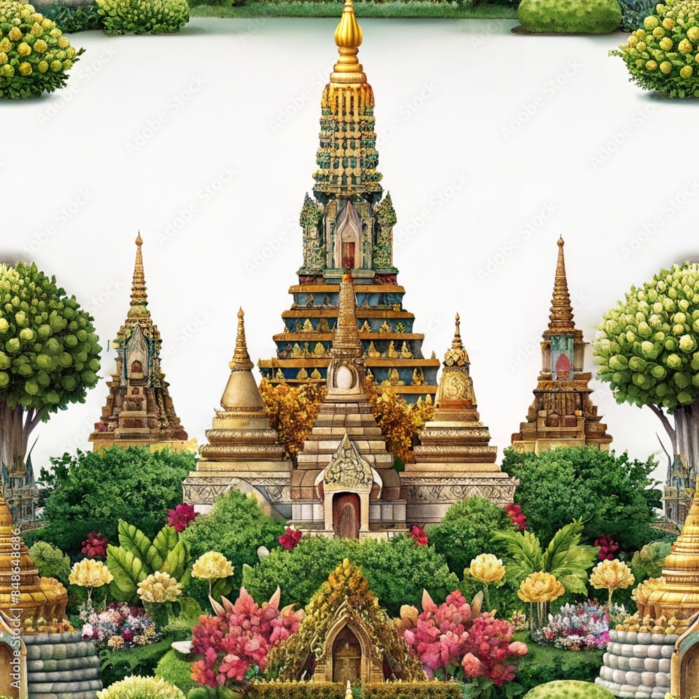 seamless wat arun dawing illustrator style temple that doi suthep Stock ...