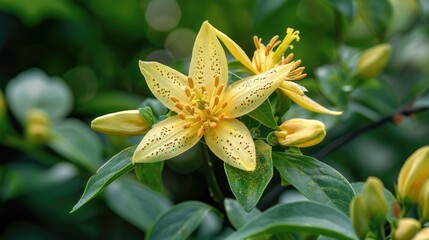 Sticker - The trimezia plant known for its yellow petals adorned with center spots and elongated green foliage prospers when planted in gardens