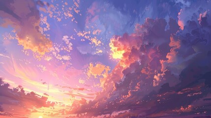 Wall Mural - The sunset paints the evening sky with a captivating palette of soft diminishing hues as the sun sets