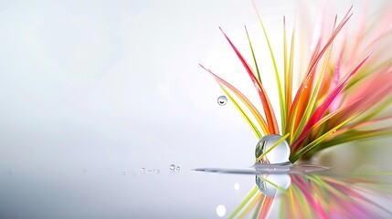A colorful grass and water drop isolated against a white surface.