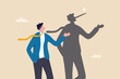 © Nuthawut - Honesty or trust, liar, fake or business fraud, integrity or telling the truth, false information, cheating or hiding the truth concept, dishonesty businessman lying with Pinocchio long nose shadow.