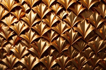 Wall Mural - Abstract gold metallic geometric leaves, floral pattern wallpaper background