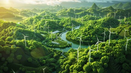 Green Energy Infrastructure, Sustainable Development, Modern renewable sources powering the future. Wallpaper, banner design, brochure, web, background template, concept of sustainability, 