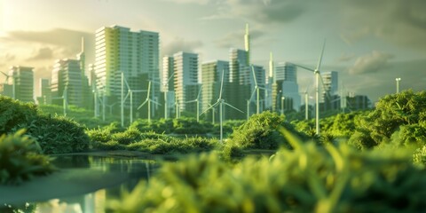 Green Energy Infrastructure, Sustainable Development, Modern renewable sources powering the future. Wallpaper, banner design, brochure, web, background template, concept of sustainability, 