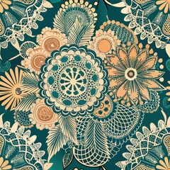 Wall Mural - seamless pattern of eclectic mix of lace and crochet elements, generative ai