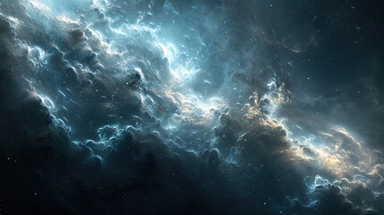 A blue sky with clouds and stars