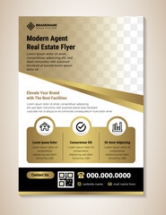 Wall Mural - modern agent real estate dark flyer design template. vector illustration with space for photo. gold 
