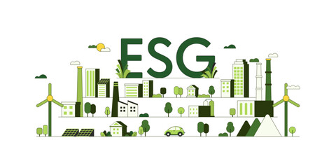 Sticker - Sustainable of Green ecology and environment concept. ESG as environmental, social and governance concept. Flat Vector illustration.