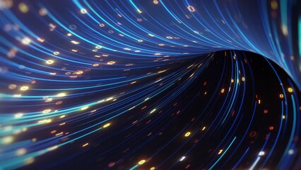 Wall Mural - big data concept. abstract dark blue orange fast moving binary computer data. high speed motion, art
