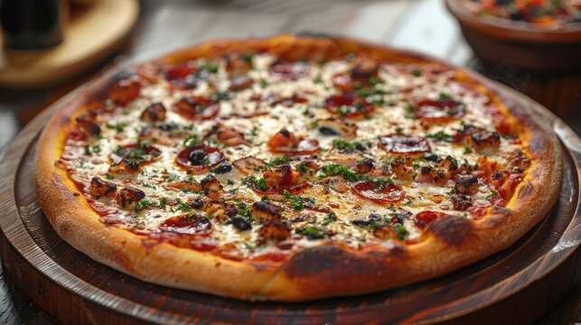 Delicious Pizza on Rustic Table - Appetizing Hot Meal