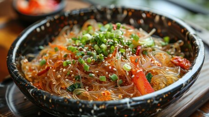 Sticker - Stir Fried Glass Noodles with Vegetables a Traditional Korean Dish