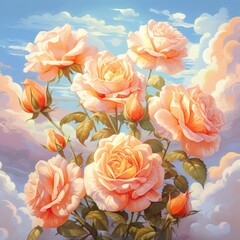 Canvas Print - Pink roses against blue sky