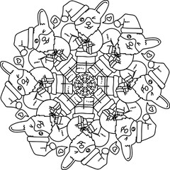 Wall Mural - santa mandala line art coloring book page