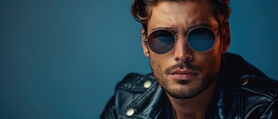 Man in black leather jacket and sunglasses