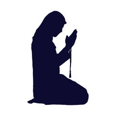 Wall Mural - Muslim Praying Silhouette in Flat Style. Isolated Black Silhouette on White Background.