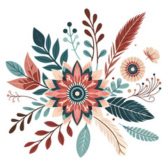 Wall Mural - Flower and leaves boho style vector illustration