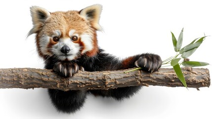 Wall Mural - red panda sitting on a branch with a twig